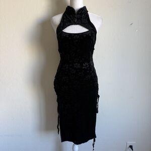 Whimsigoth Velvet Burnout Toggle Neck High Side Slit Dress Size S Asian Mandarin